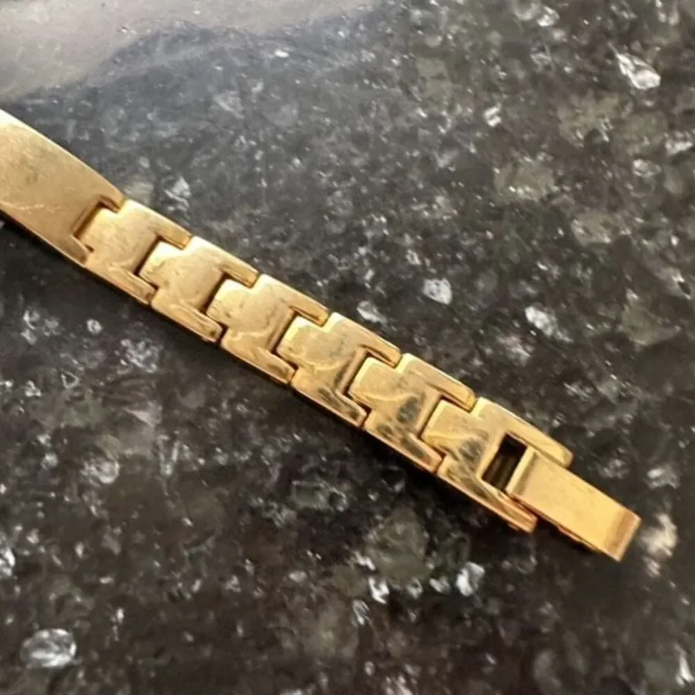 Chico’s Large Face Mother of Pearl Pave Rhinestone Goldtone Delicate‎ Band Watch
